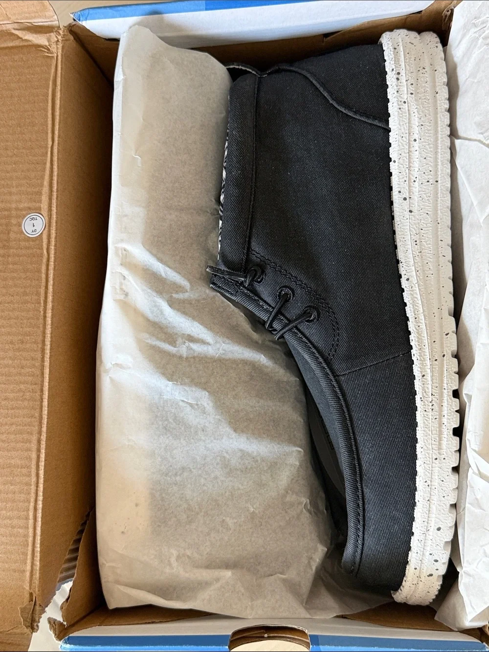 Hey Dude Black Wally Mid Canvas with White Speckled Sole